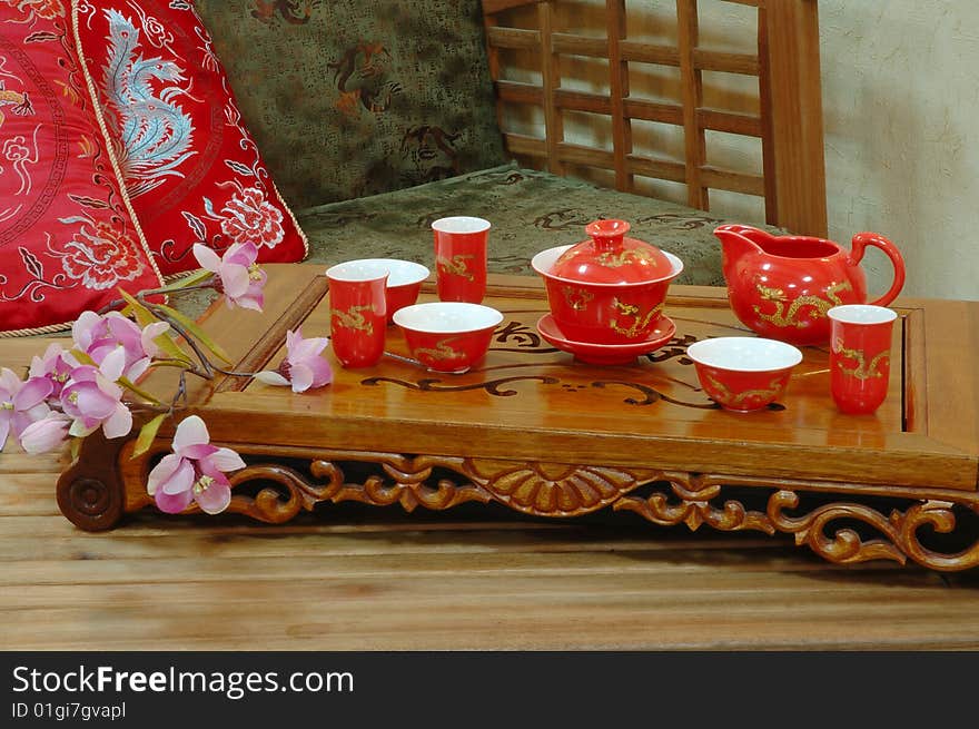 Table for tea ceremony in japanese or chinese restaurant.