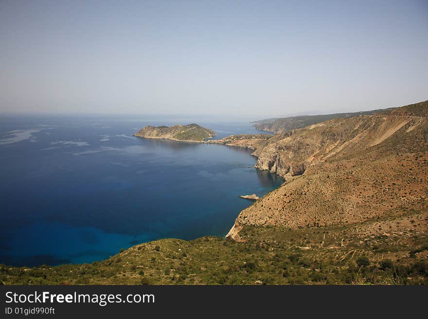 Looking over to Assos in Kefalonia Greece