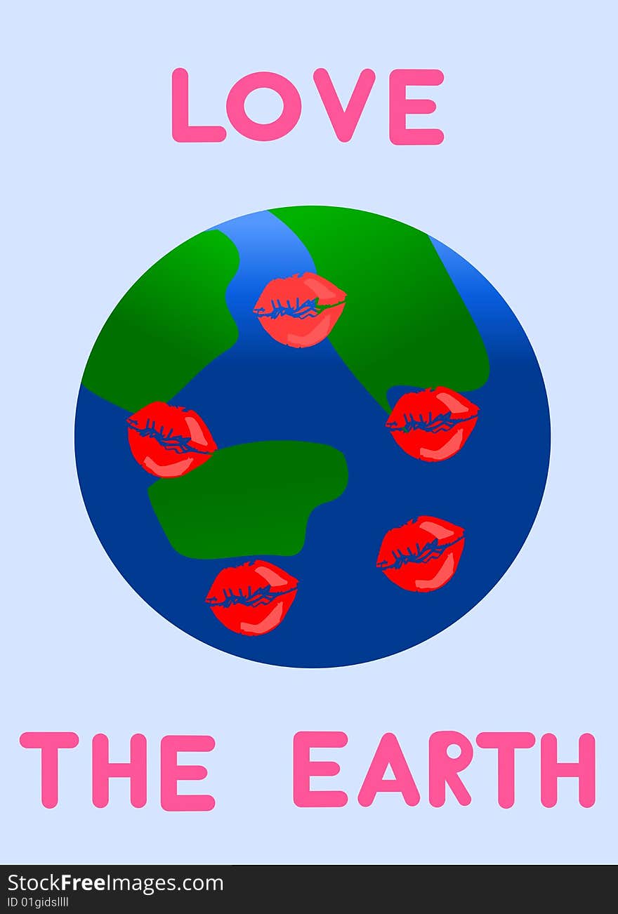 An illustration of the earth and kisses. An illustration of the earth and kisses