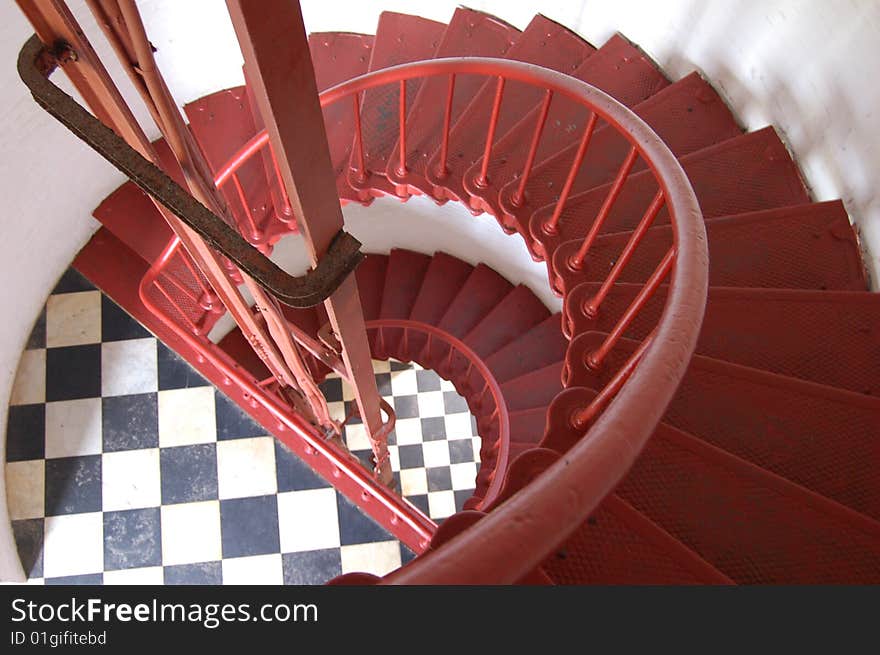 Hatteras Lighthouse with nice spiral Stairs with black and white checkerboard pattern landings. Hatteras Lighthouse with nice spiral Stairs with black and white checkerboard pattern landings.