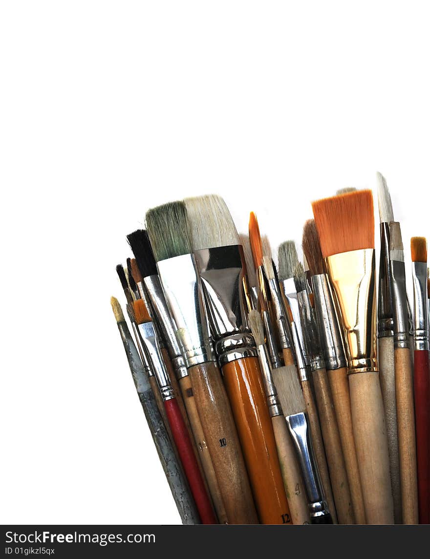 Big group of paintbrushes isolated on wight background