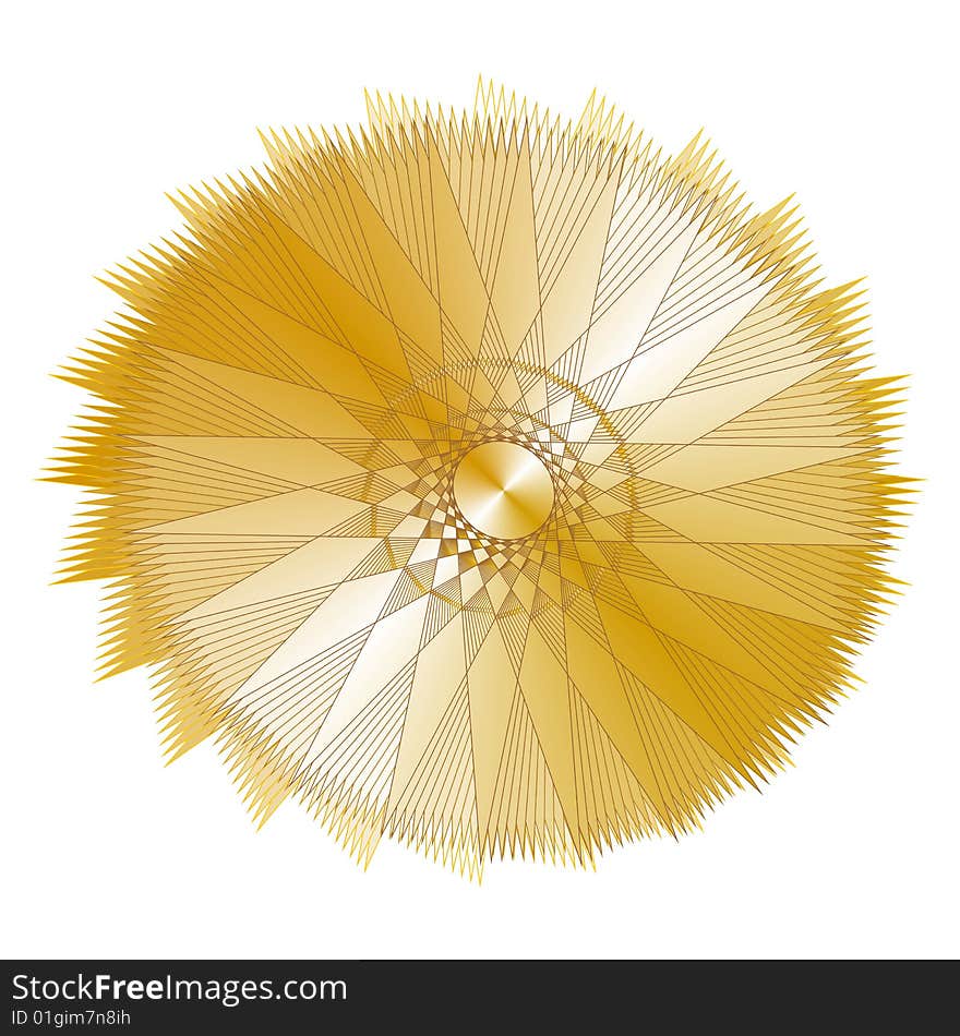 Abstract gold circle with barbs isolated on a white background.