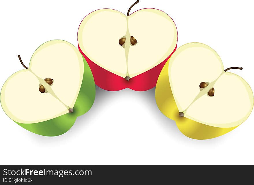 Three apples in heart form. Vector illustration.