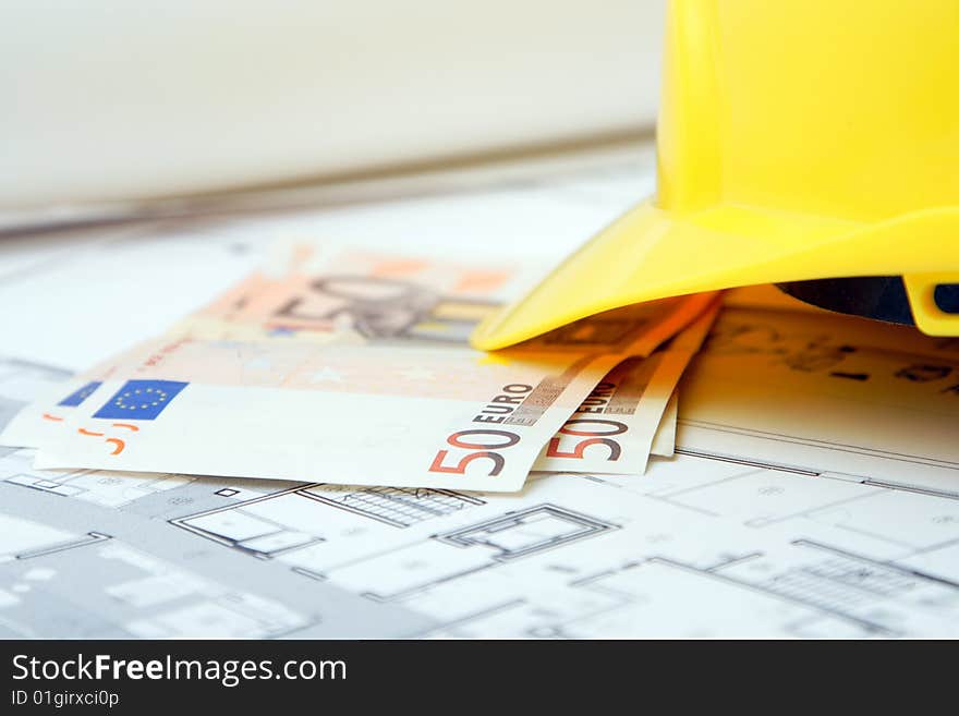 Architecture background, euro money and construction