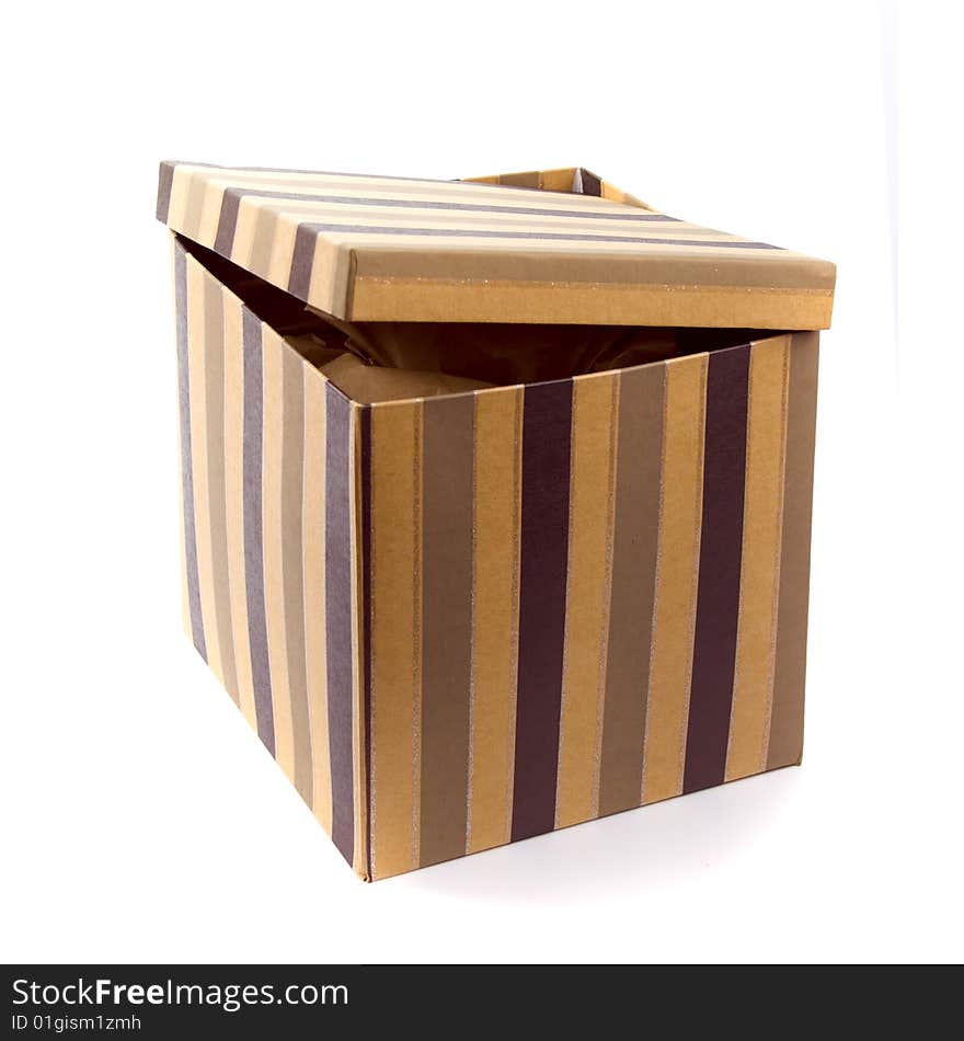 Isolated open gift box with craft paper inside