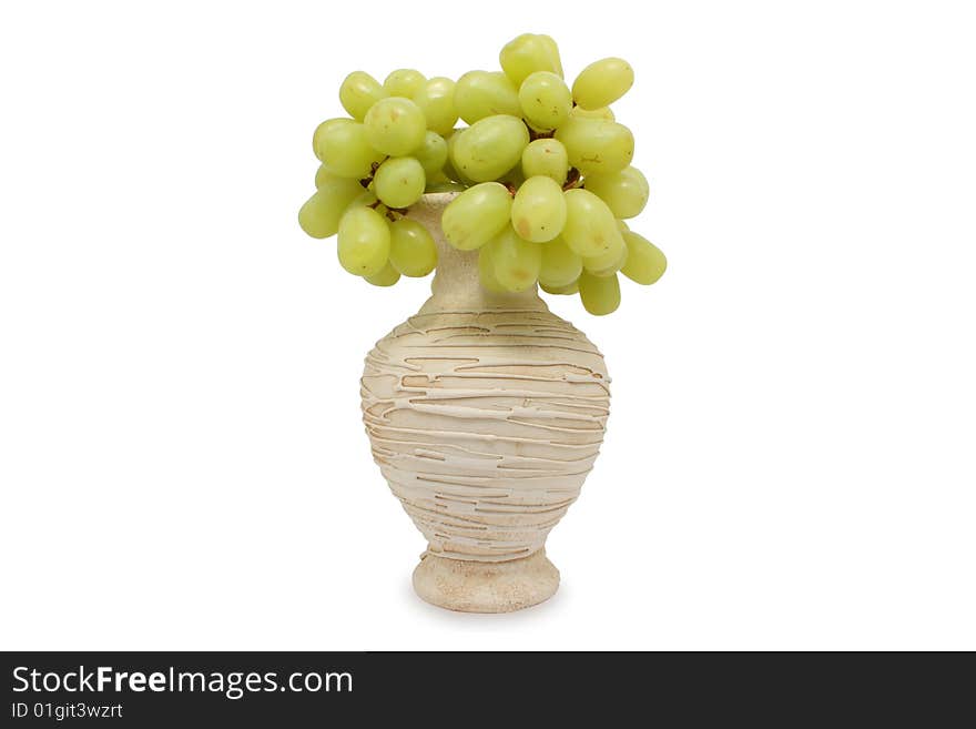 Vase with a grape on a white background