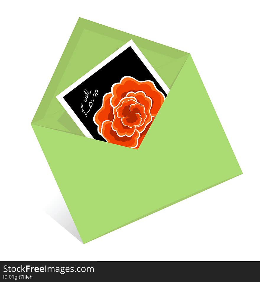 Green folder with card. Vector illustration