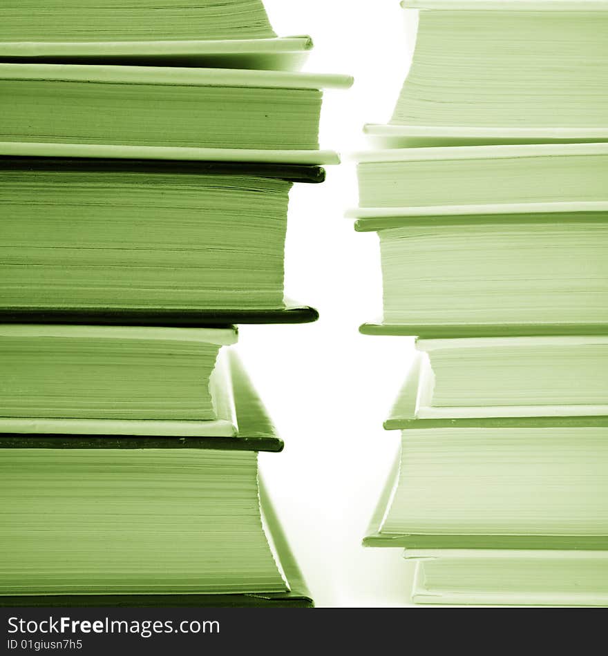 Stack of books closeup. monochrome image