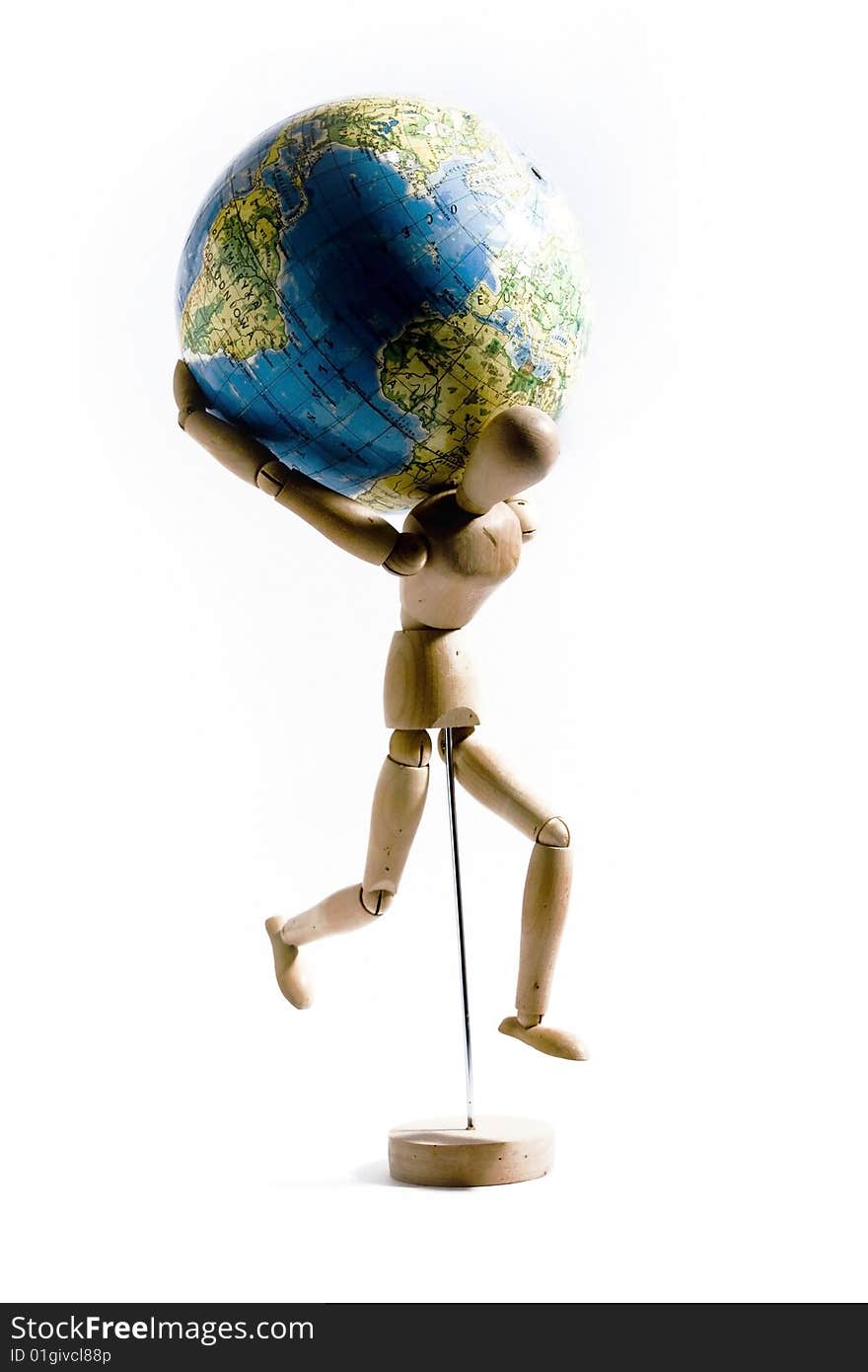 Picture of manikin holding a globe i too after a set.