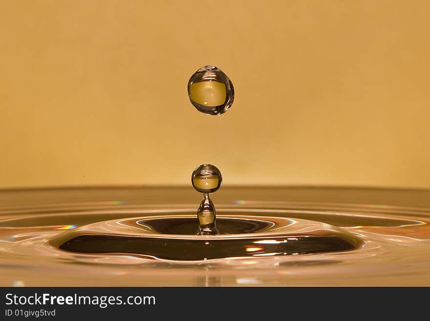 Falling drops in yellow environment