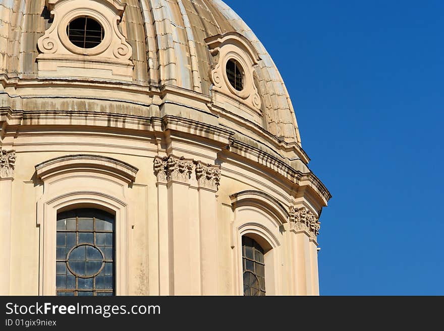 A detail of a church's dome near Piazza Venezia, Rome Italy. A detail of a church's dome near Piazza Venezia, Rome Italy