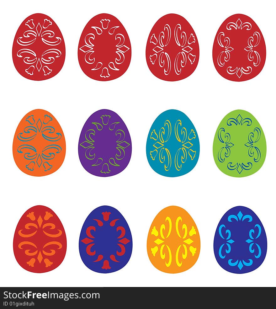 Decorated Easter eggs, vector illustration.