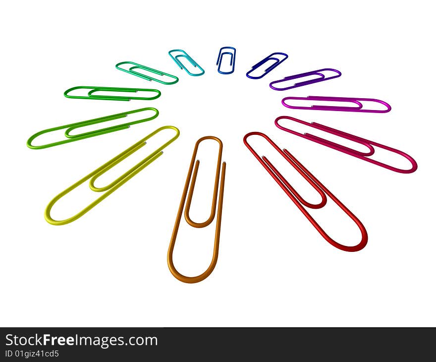 12 colored paper clips located on a circle. 12 colored paper clips located on a circle