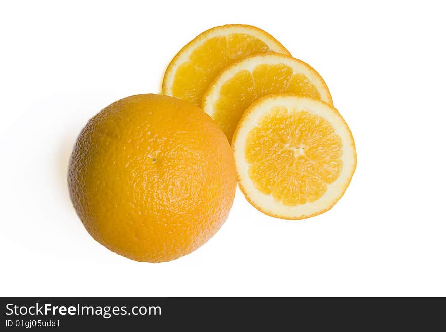 Orange and slices isolated on a white background