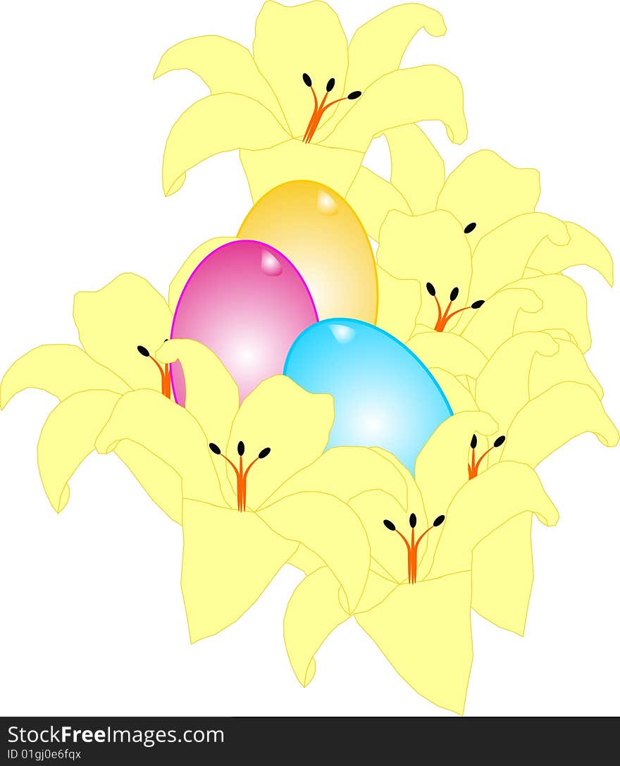 Yellow lilies and egg illustration