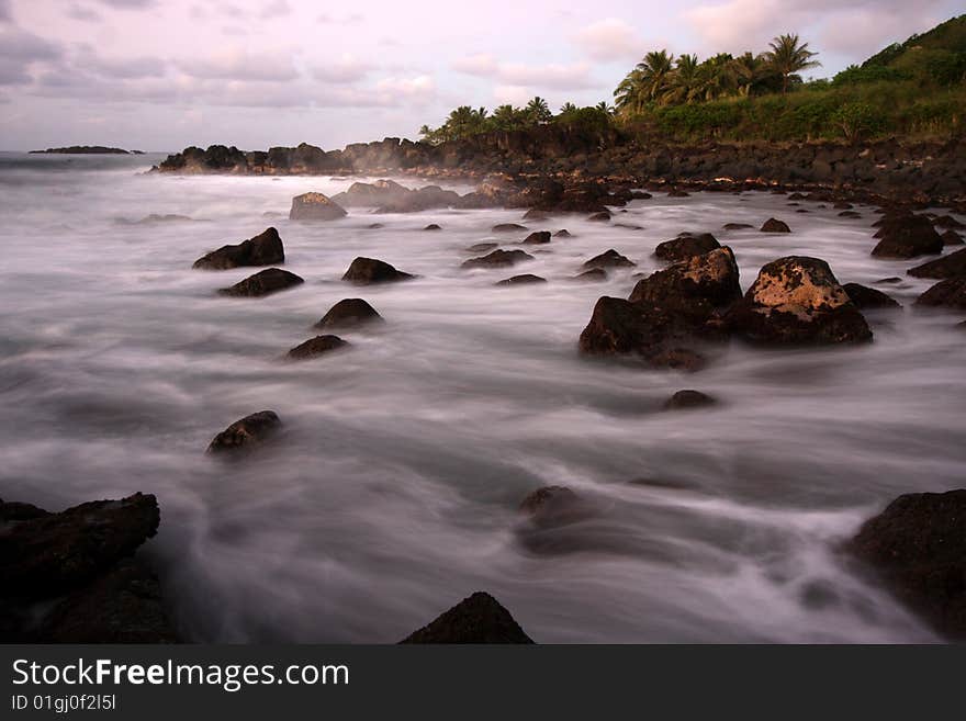 A scenic Hawaiian shoreline captured in slow shutter. A scenic Hawaiian shoreline captured in slow shutter