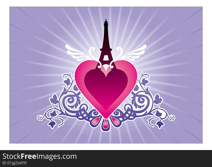 The image with a heart,floral ornament,tower,and wings. The image with a heart,floral ornament,tower,and wings.