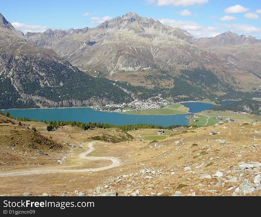 Beautiful hiking trail in Swiss alps