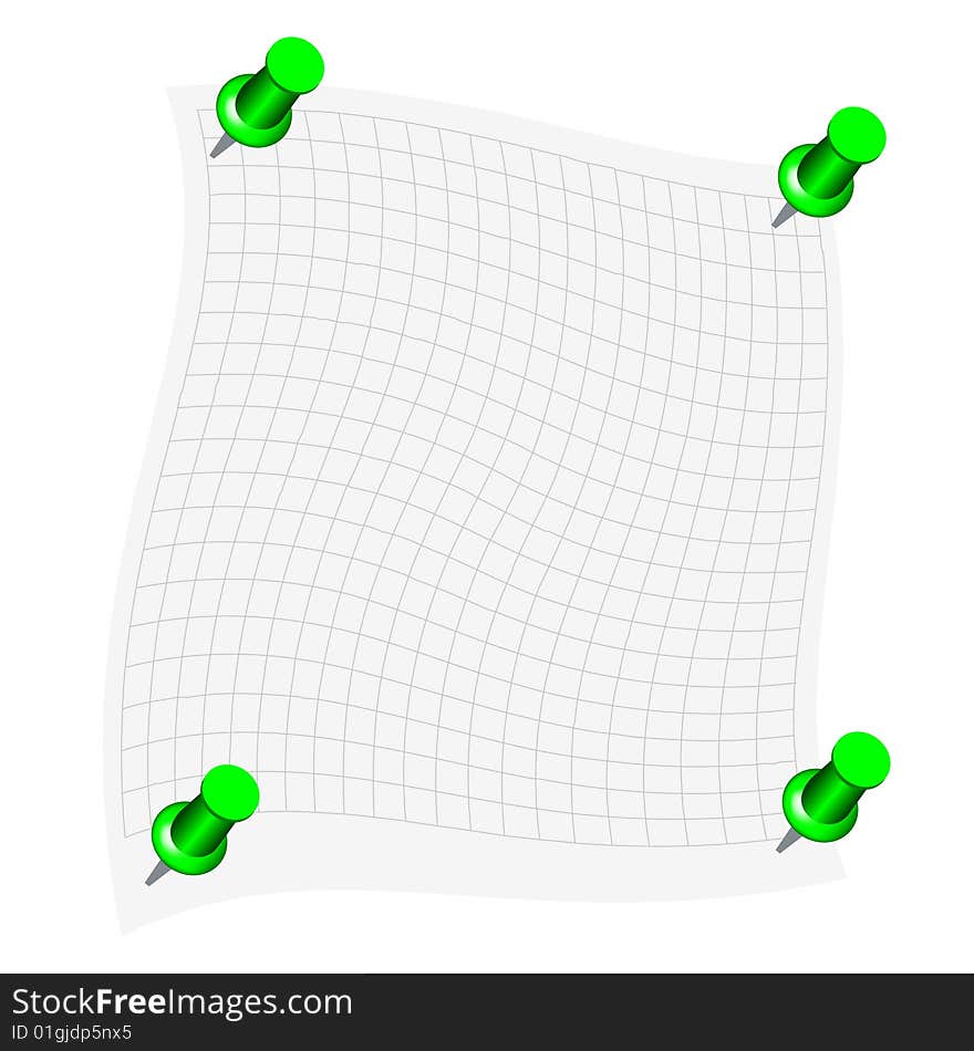 Notepaper with pins, vector illustration