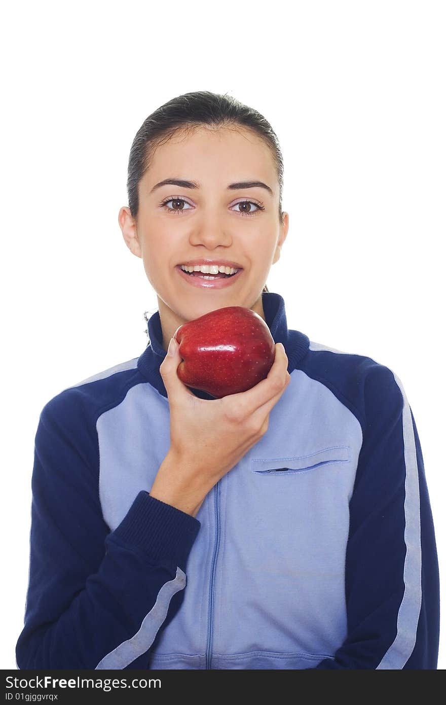 Young woman holding apple