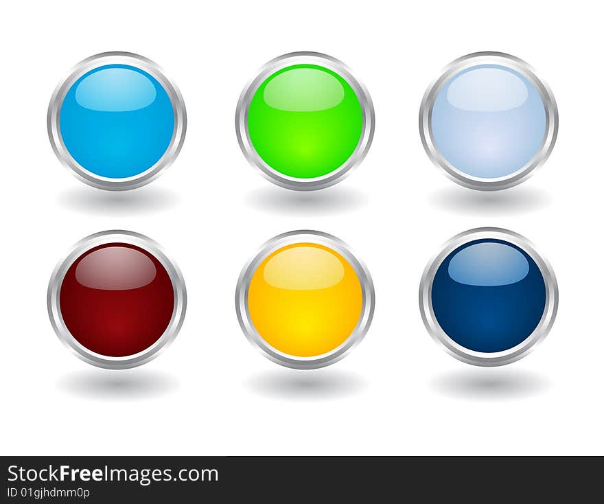 Set of six buttons over white background. Set of six buttons over white background