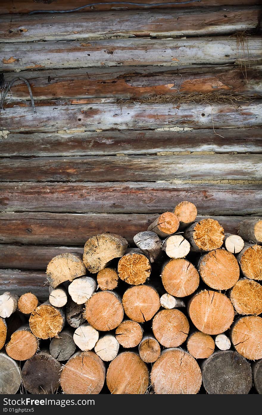 Stock photo: an image of  logs at the wooden wall. Stock photo: an image of  logs at the wooden wall