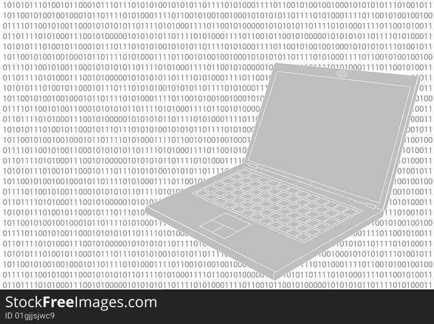 Laptop on digital background, vector illustration