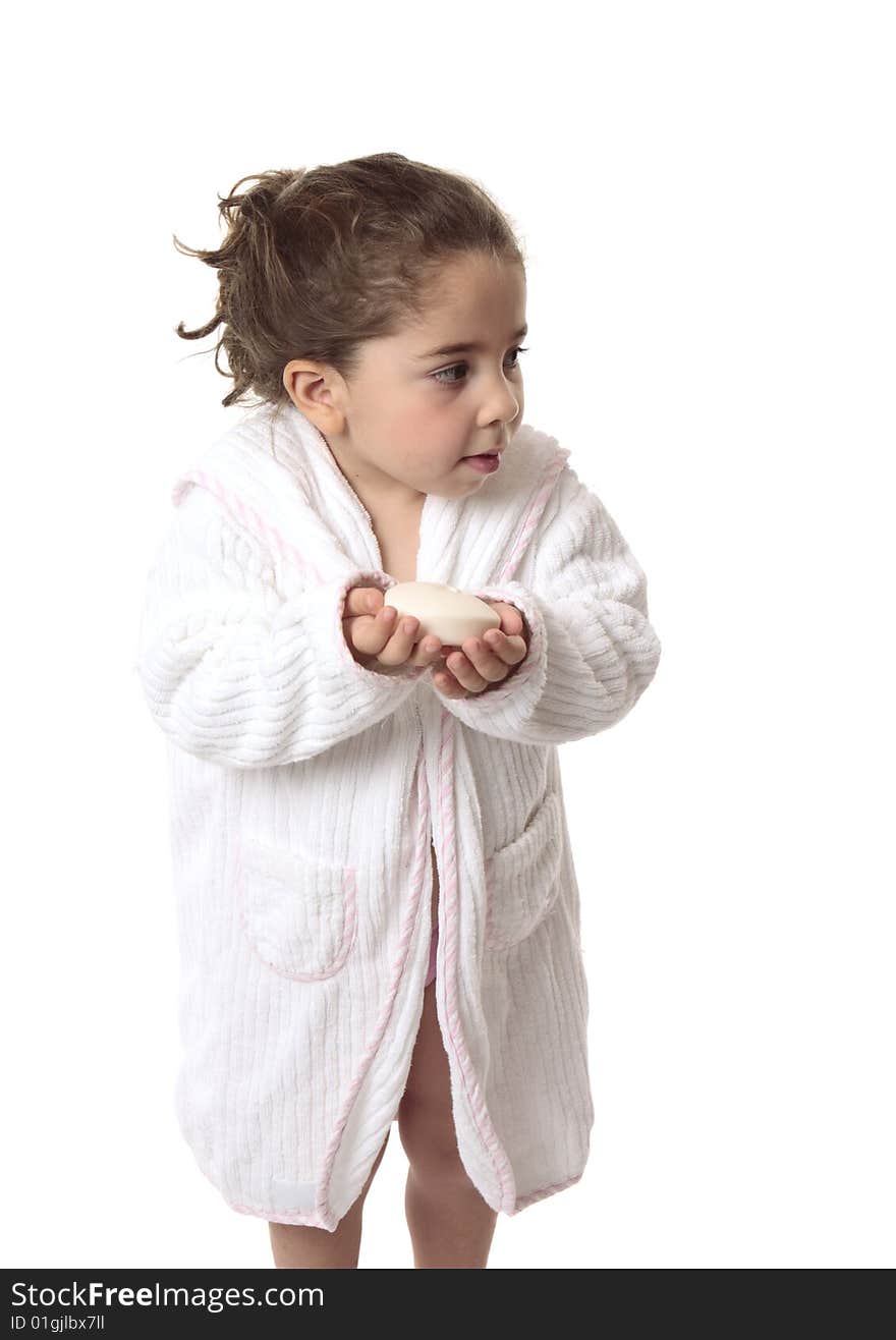 Child holding soap, cleanliness