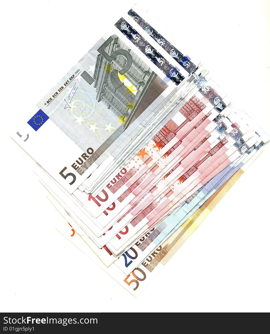 A photo of european banknotes. A photo of european banknotes