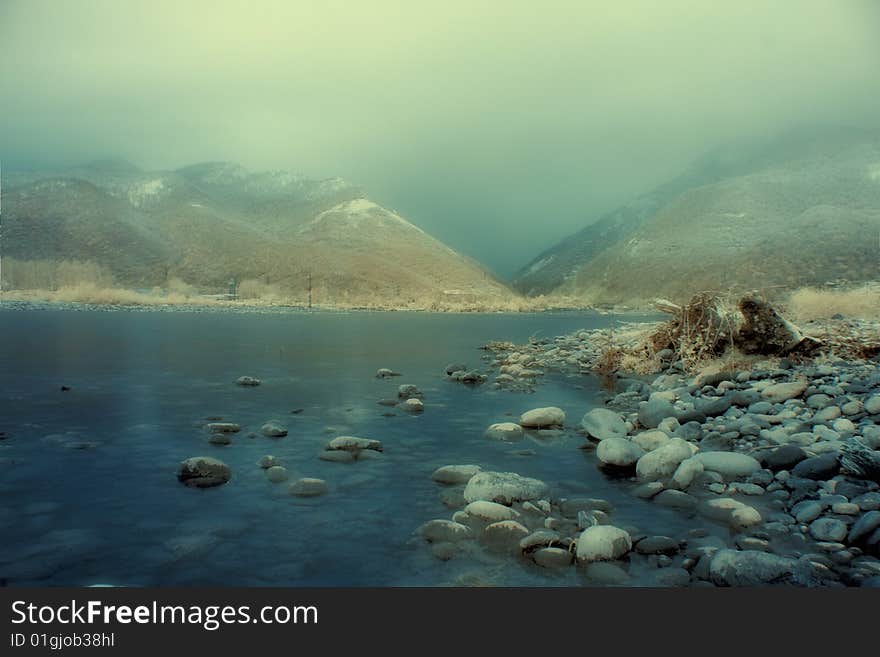 Gloomy morning in mountain Kavkaz