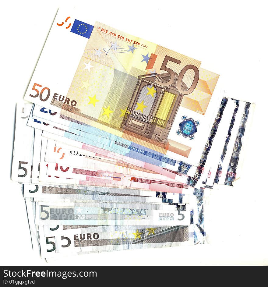 A photo of european banknotes. A photo of european banknotes