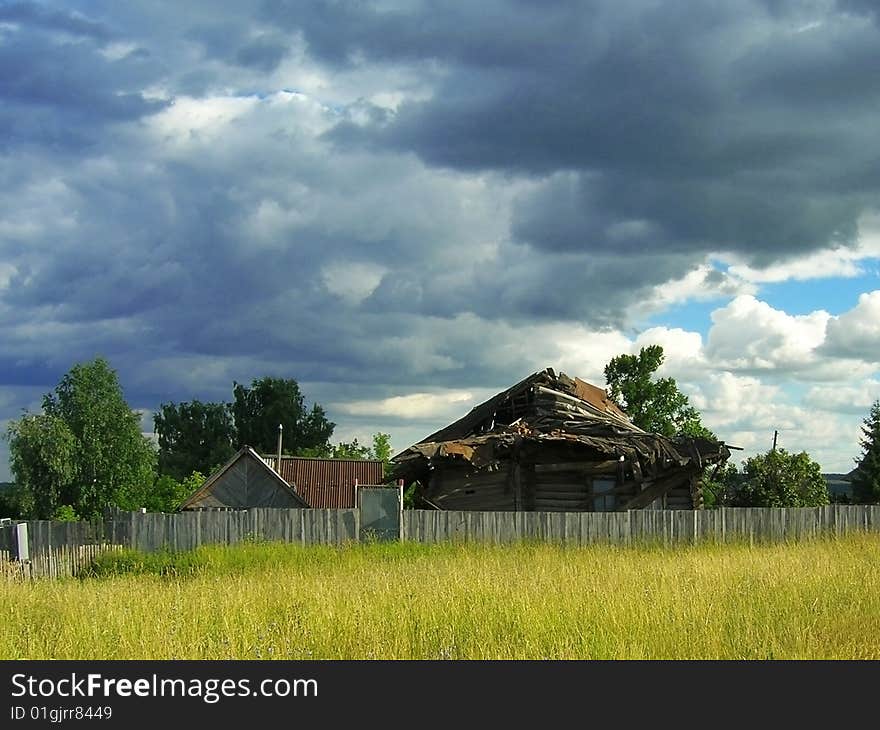 House with old broken roof