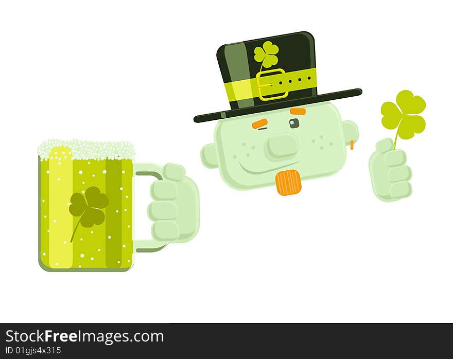 Vector winking leprechaun with green beer