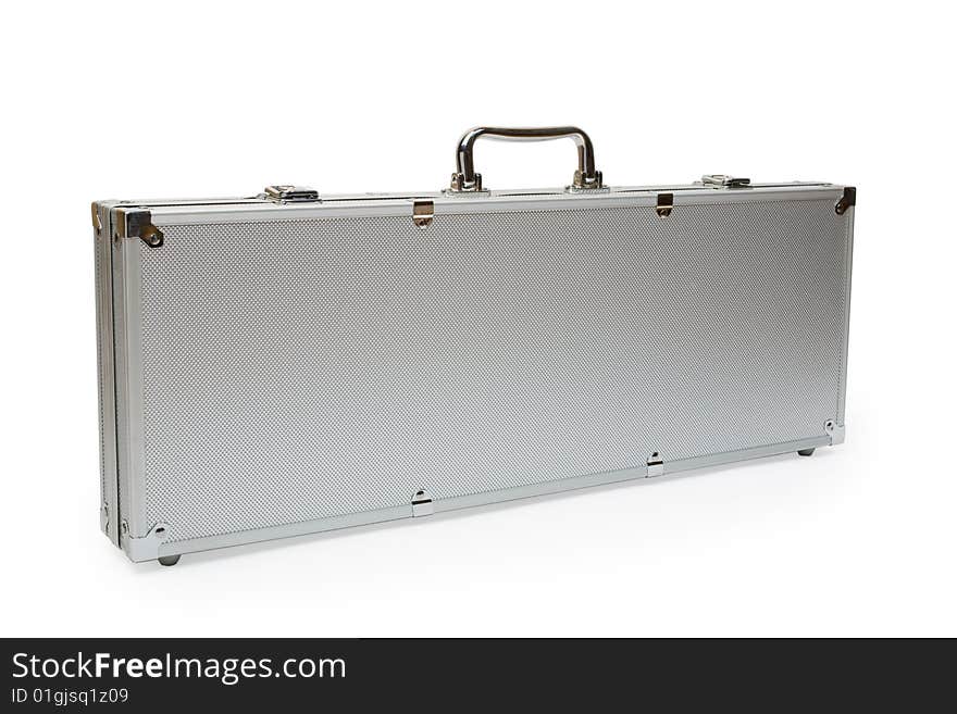 Grey metallic briefcase isolated on white background