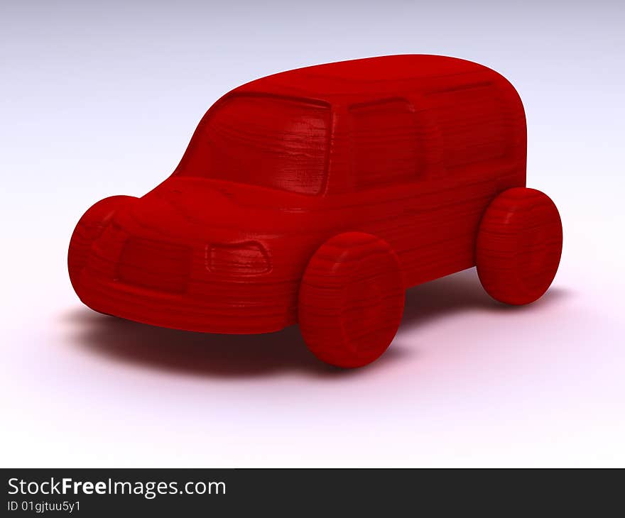 Red wooden car on white background