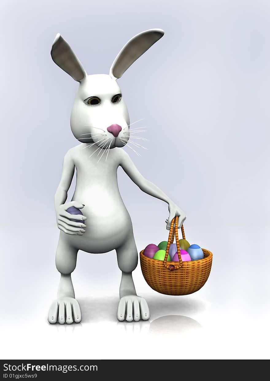 A cartoon easter bunny holding a basket full of eggs. A cartoon easter bunny holding a basket full of eggs.