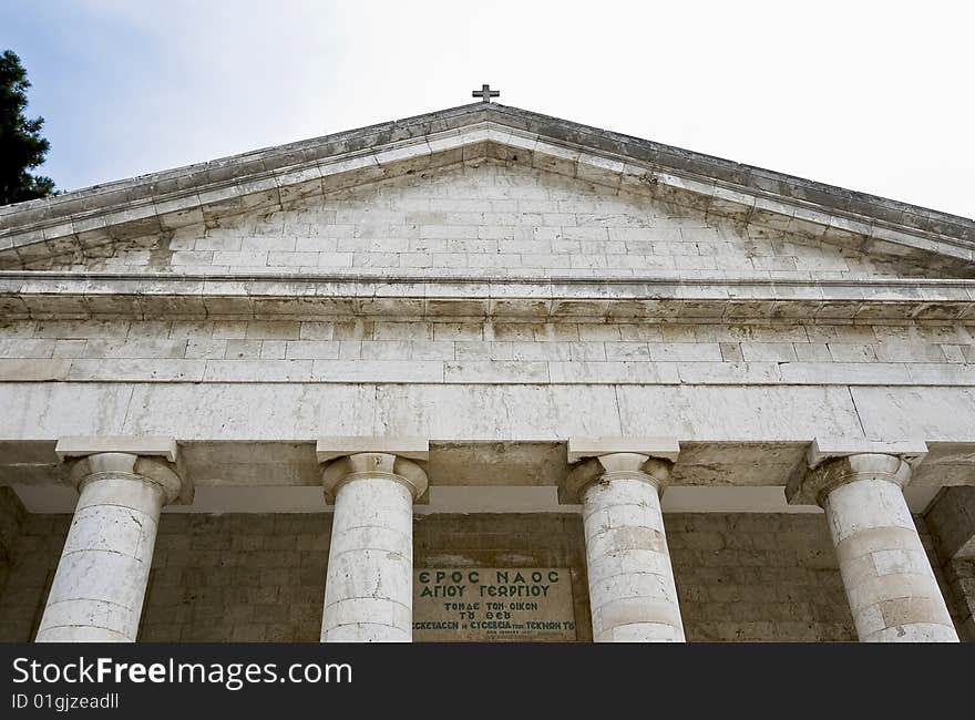 Rare ancient Greek temple alike, orthodox church at Corfu