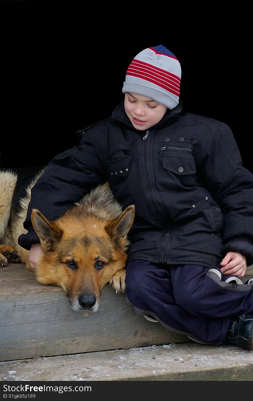 Boy and his friend - the large dog. Boy and his friend - the large dog