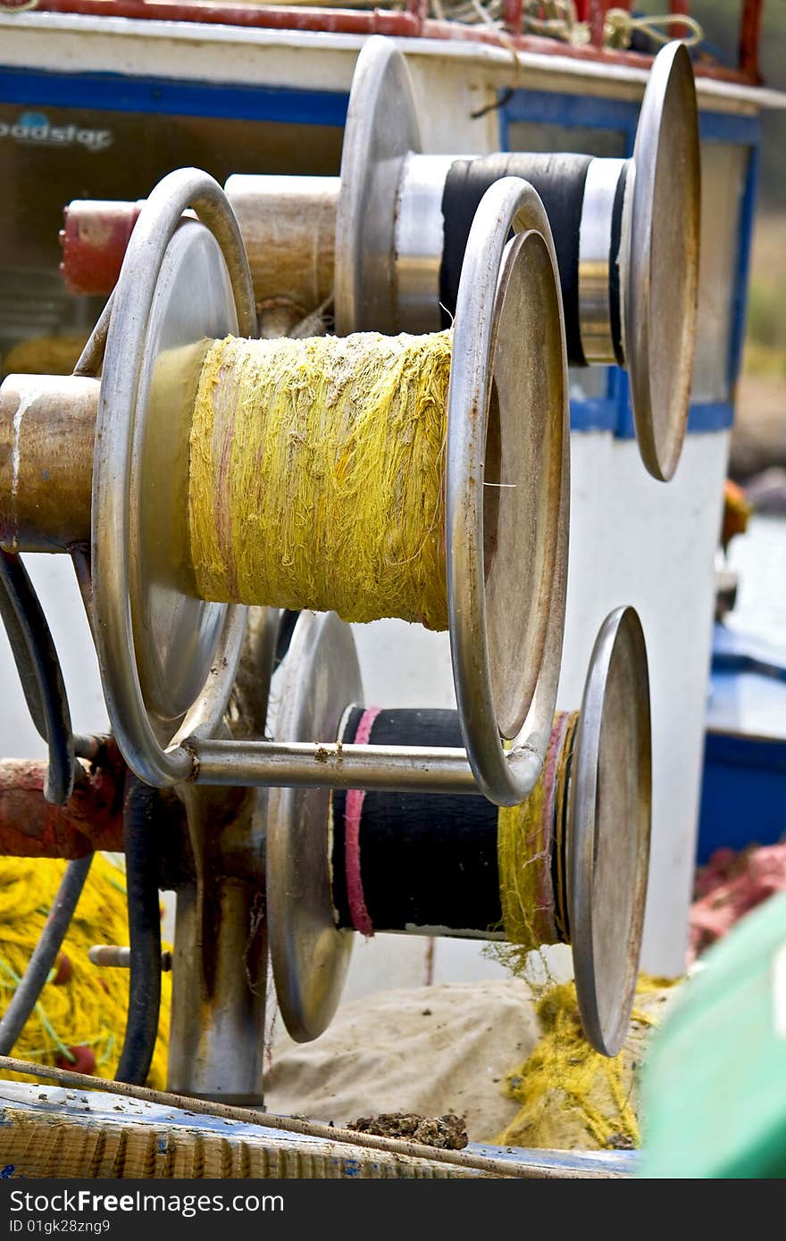 Detail view from an old traditional fishing boat. Detail view from an old traditional fishing boat