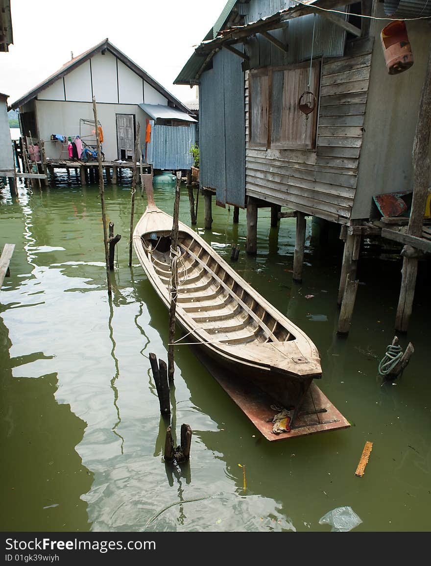 Muslim floating village boat vertical, Thailand