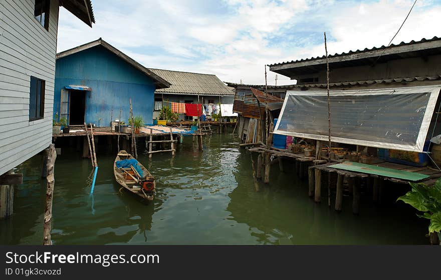 Muslim floating village moorage, Thailand