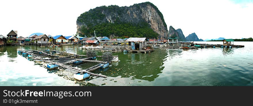 Muslim floating village panorama, Thailand