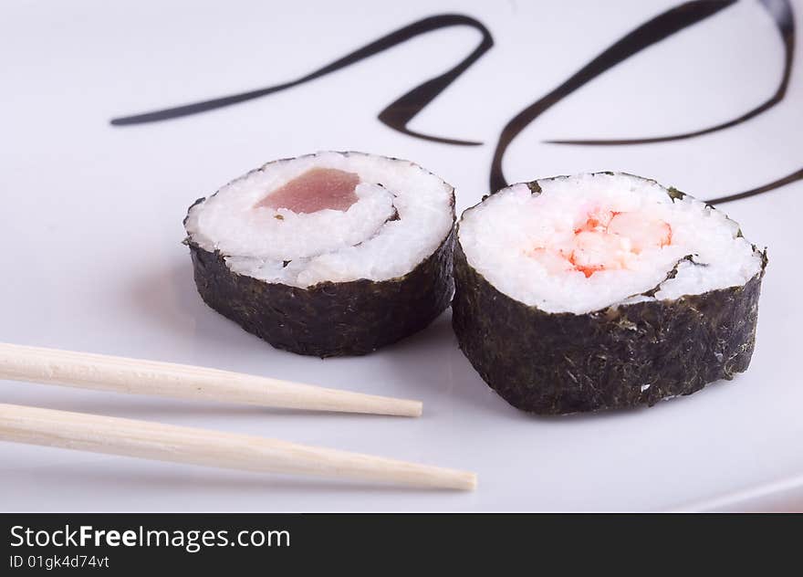 Prepared sushi on the plate