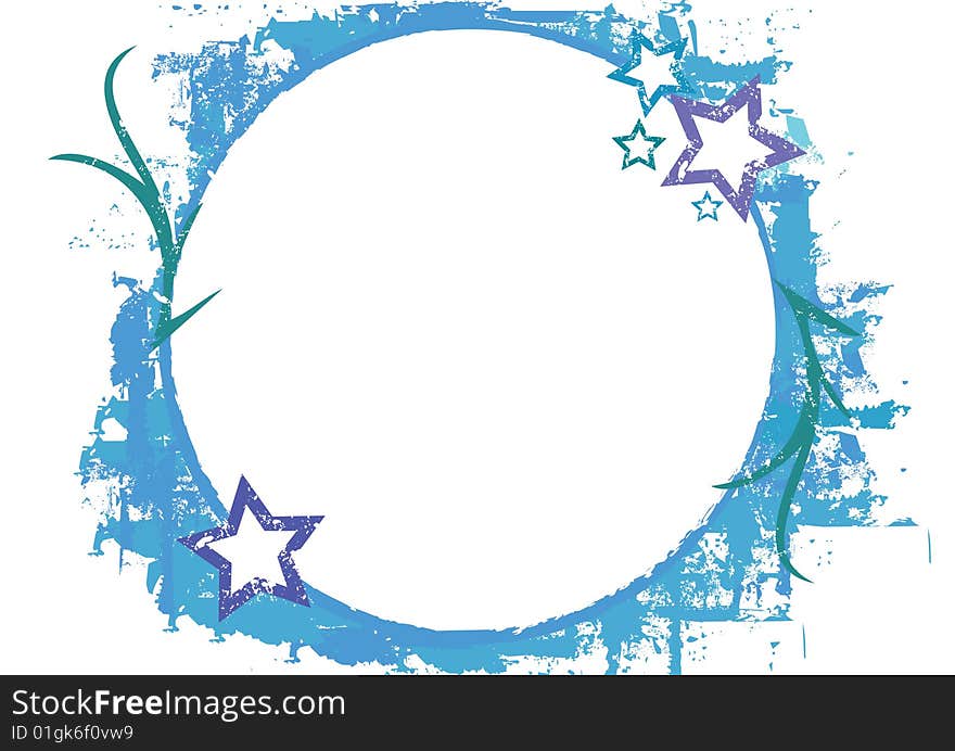 Abstract grunge frame circle shaped with stars