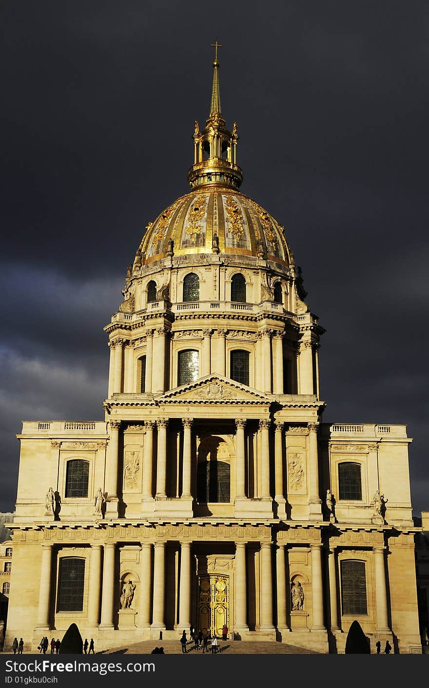 Splendid building with the cloudy sky, dome with golden decoration. Splendid building with the cloudy sky, dome with golden decoration