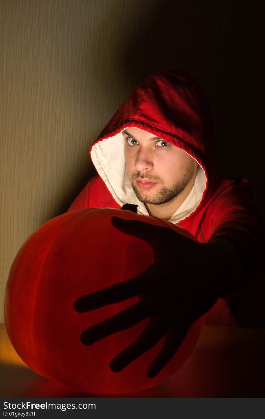 Awesome man holds ball of light in his hands. Awesome man holds ball of light in his hands