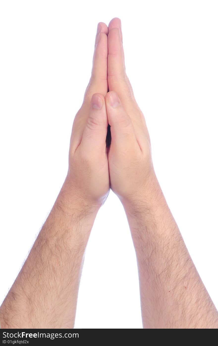 Male hands counting - prayer on white