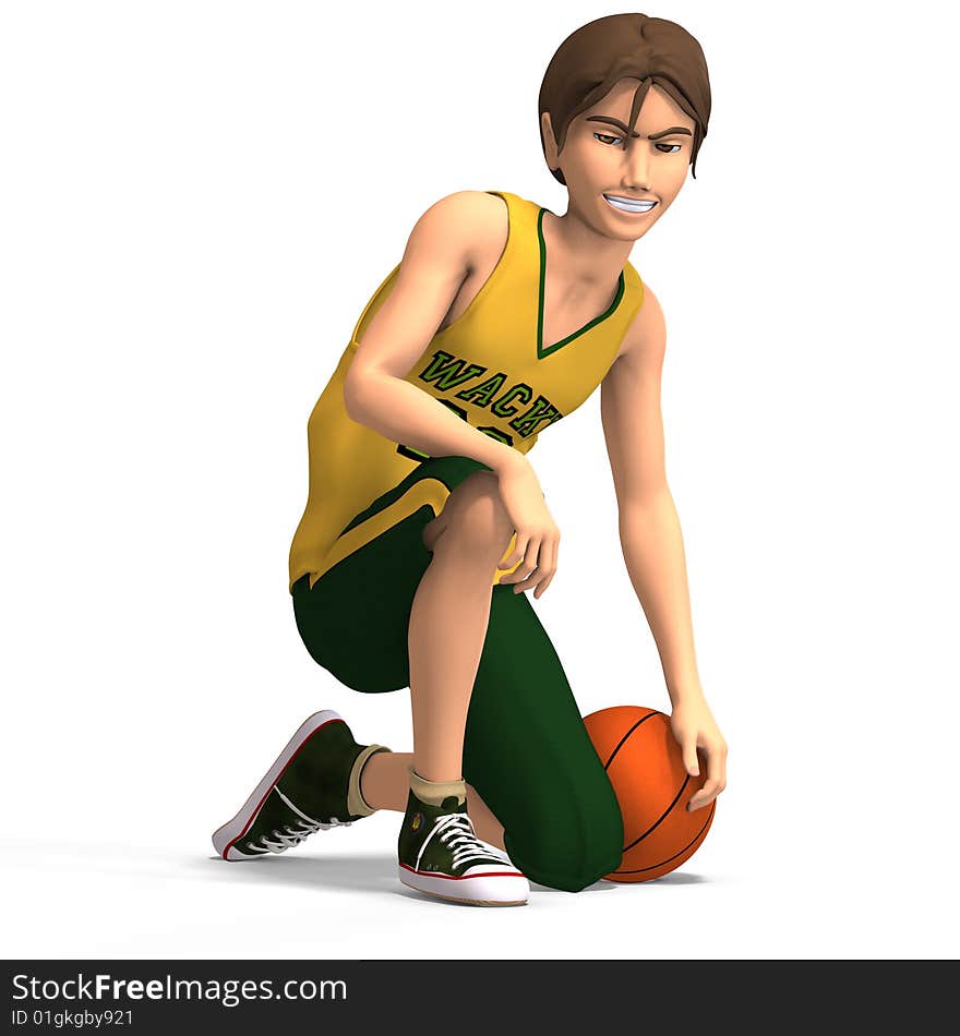 Young manga character in basketball clothes With Clipping Path. Young manga character in basketball clothes With Clipping Path