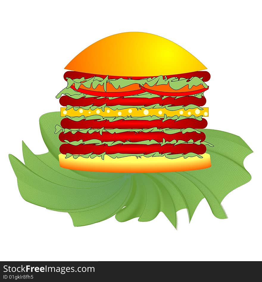 Big appetizing hamburger isolated on a white background, illustration.