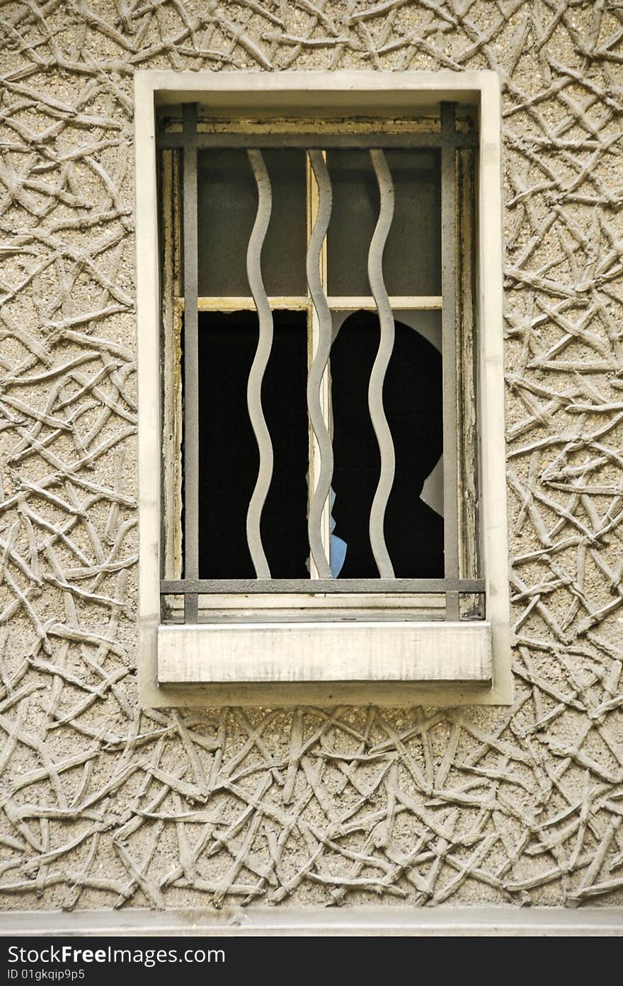 Window with broken glass and bars